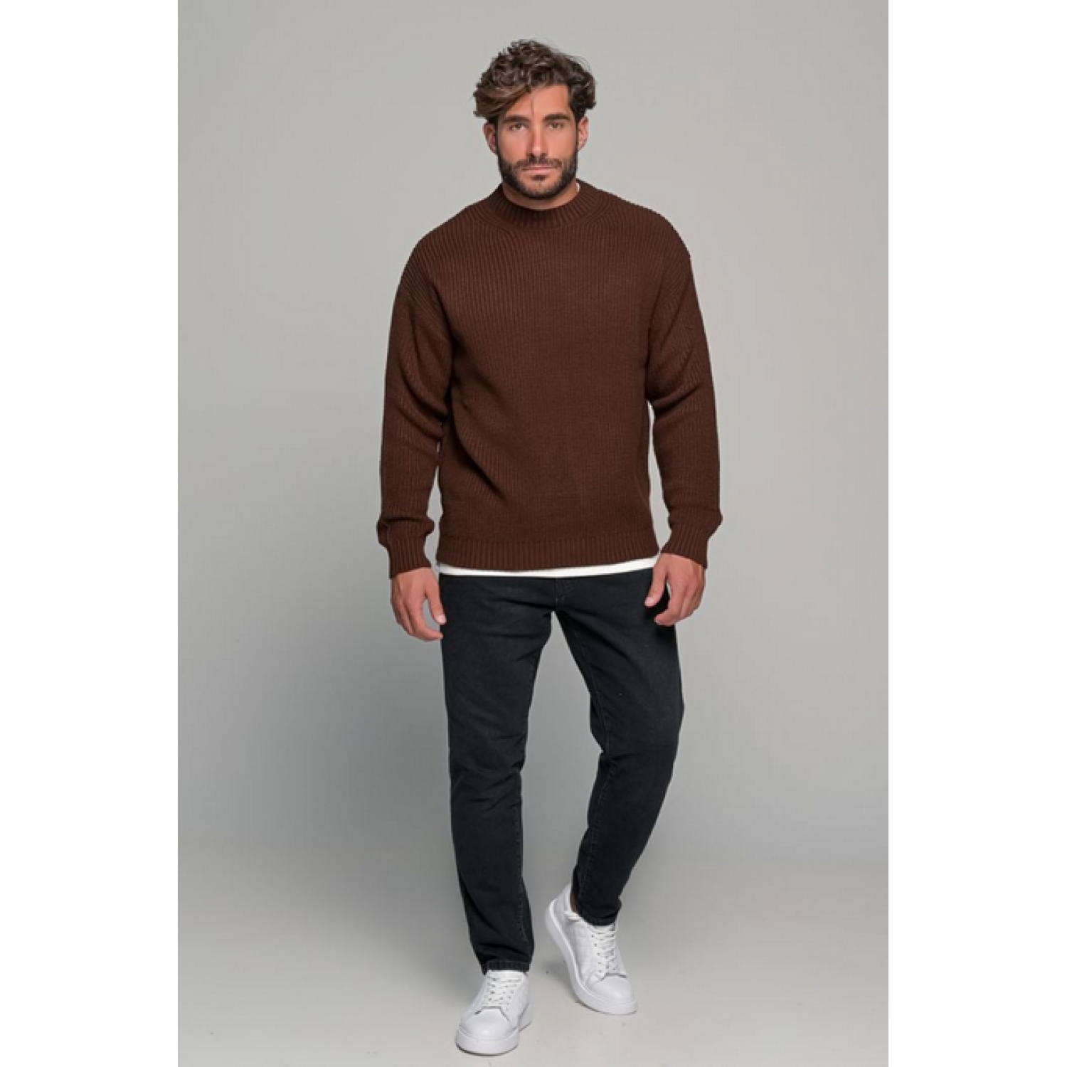 Life Style Butiken Ανδρικό Πουλόβερ Με Στρογγυλή Λαιμόκοψη LS11469 Καφέ